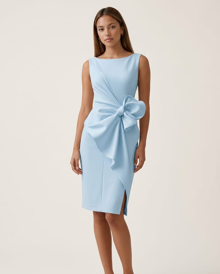 Sleeveless Midi Dress with Waist Bow Accent - Elestira