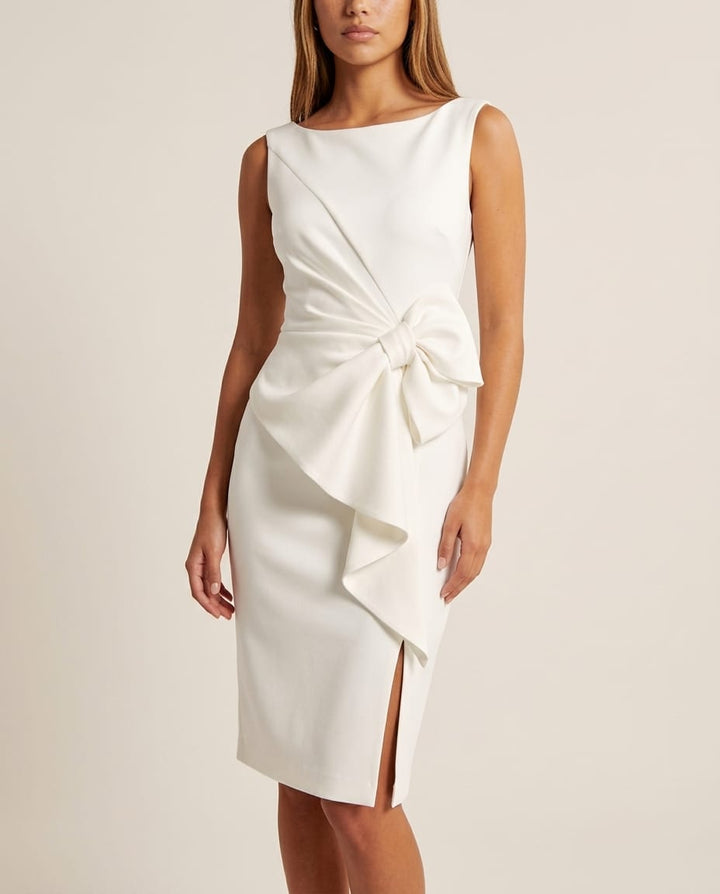 Sleeveless Midi Dress with Waist Bow Accent - Elestira