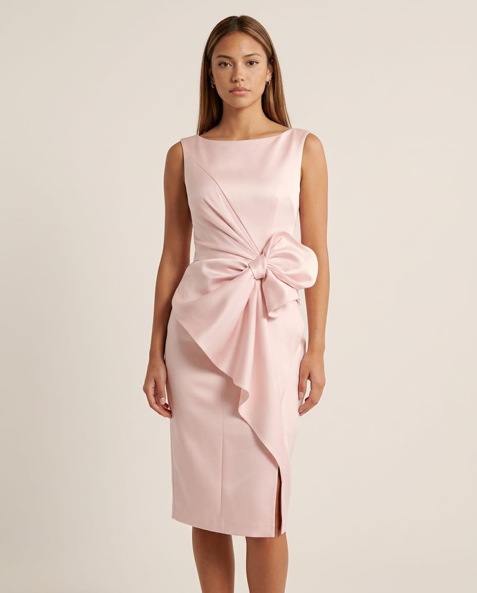 Sleeveless Midi Dress with Waist Bow Accent - Elestira