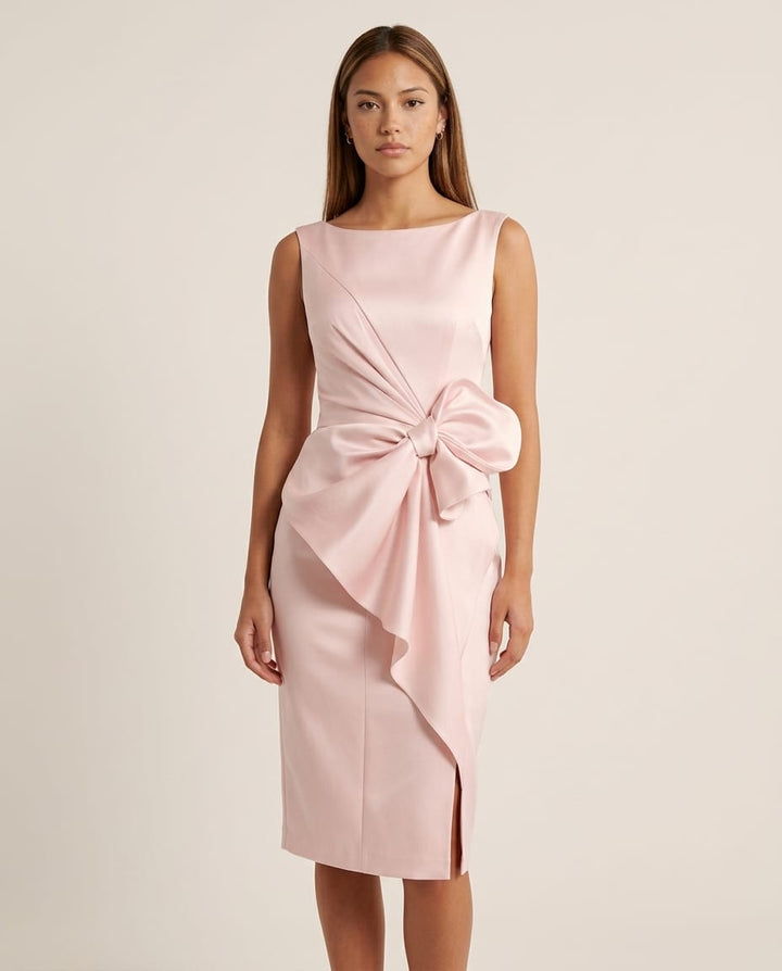 Sleeveless Midi Dress with Waist Bow Accent - Elestira