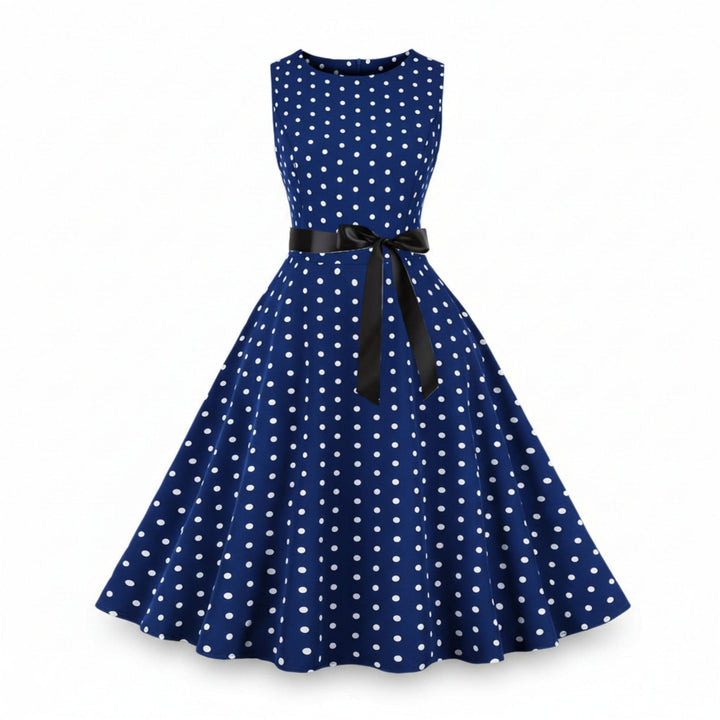 Sleeveless Polka Dot Fit &amp; Flare Dress for Women - Elestira