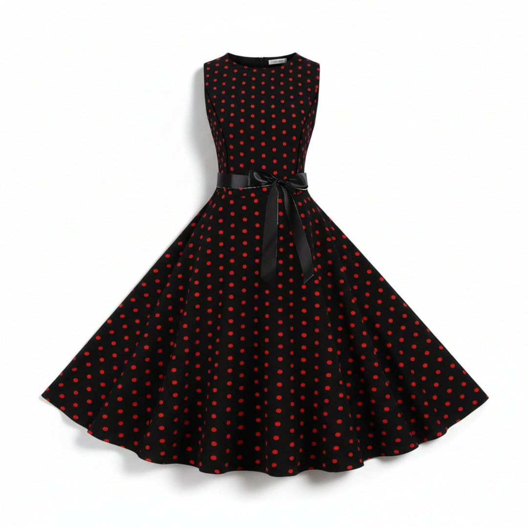 Sleeveless Polka Dot Fit &amp; Flare Dress for Women - Elestira