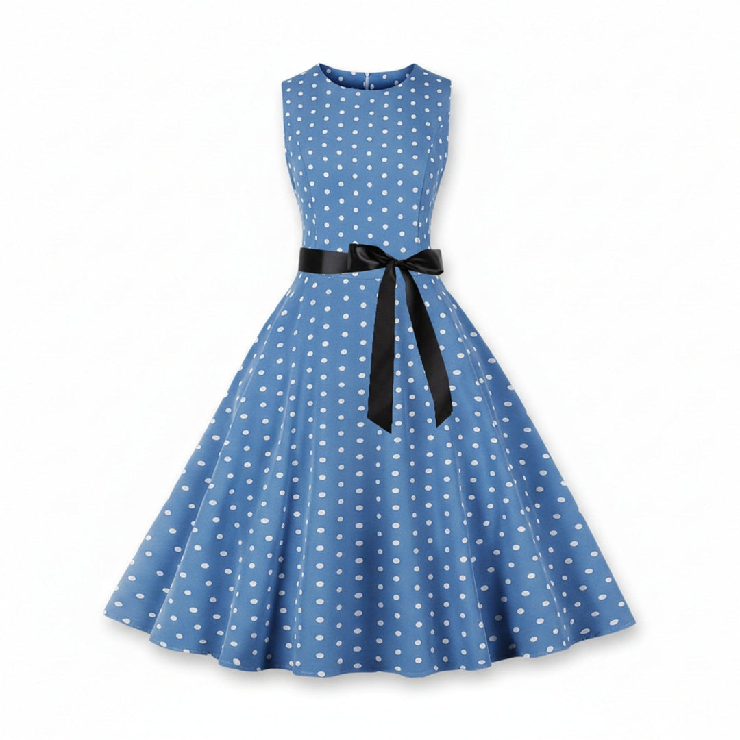 Sleeveless Polka Dot Fit &amp; Flare Dress for Women - Elestira
