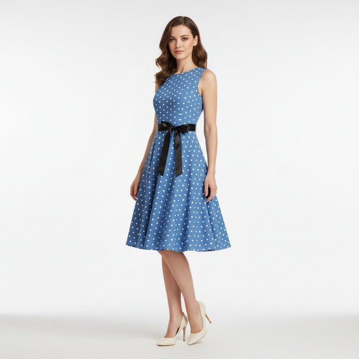 Sleeveless Polka Dot Fit &amp; Flare Dress for Women - Elestira