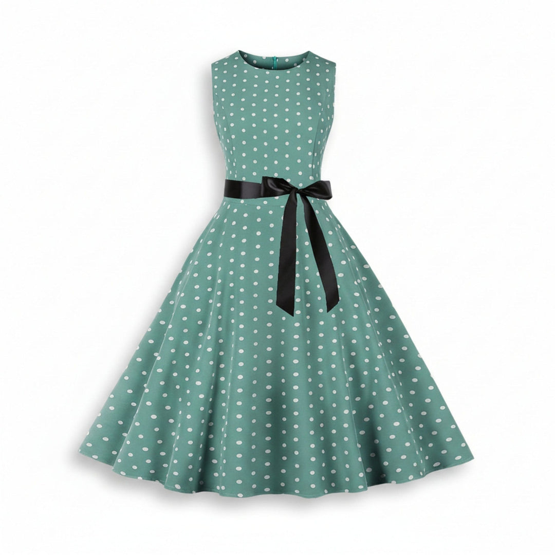 Sleeveless Polka Dot Fit &amp; Flare Dress for Women - Elestira