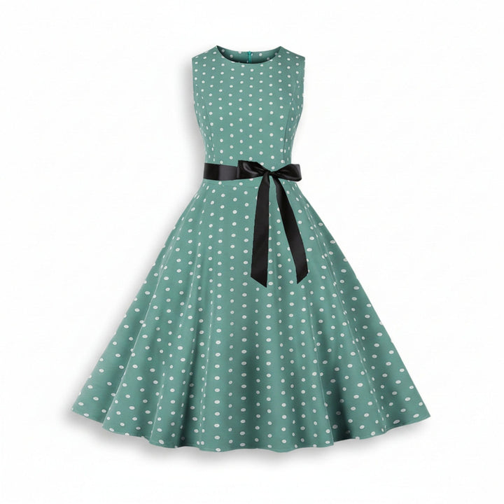 Sleeveless Polka Dot Fit &amp; Flare Dress for Women - Elestira
