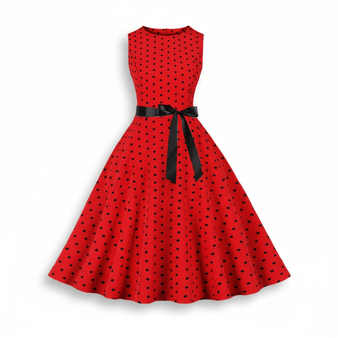Sleeveless Polka Dot Fit &amp; Flare Dress for Women - Elestira