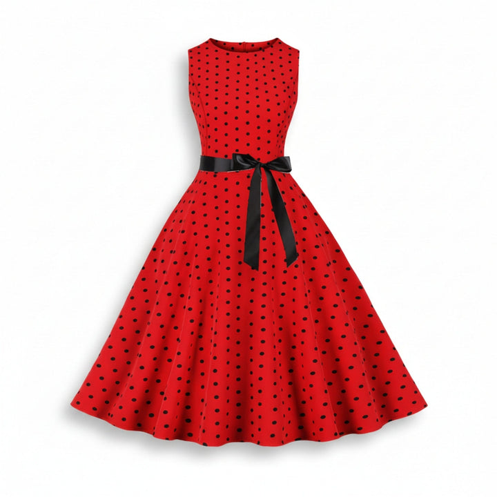 Sleeveless Polka Dot Fit &amp; Flare Dress for Women - Elestira