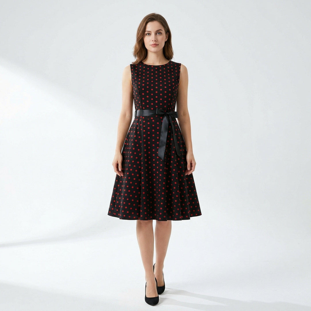 Sleeveless Polka Dot Fit & Flare Dress for Women - Elestira