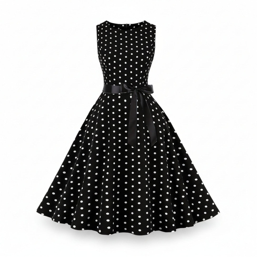 Sleeveless Polka Dot Fit &amp; Flare Dress for Women - Elestira