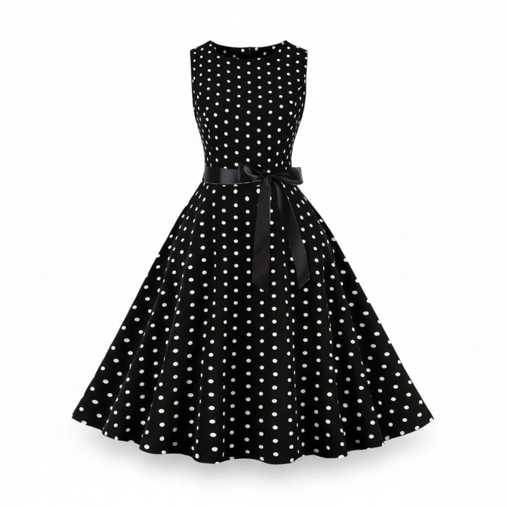 Sleeveless Polka Dot Fit &amp; Flare Dress for Women - Elestira