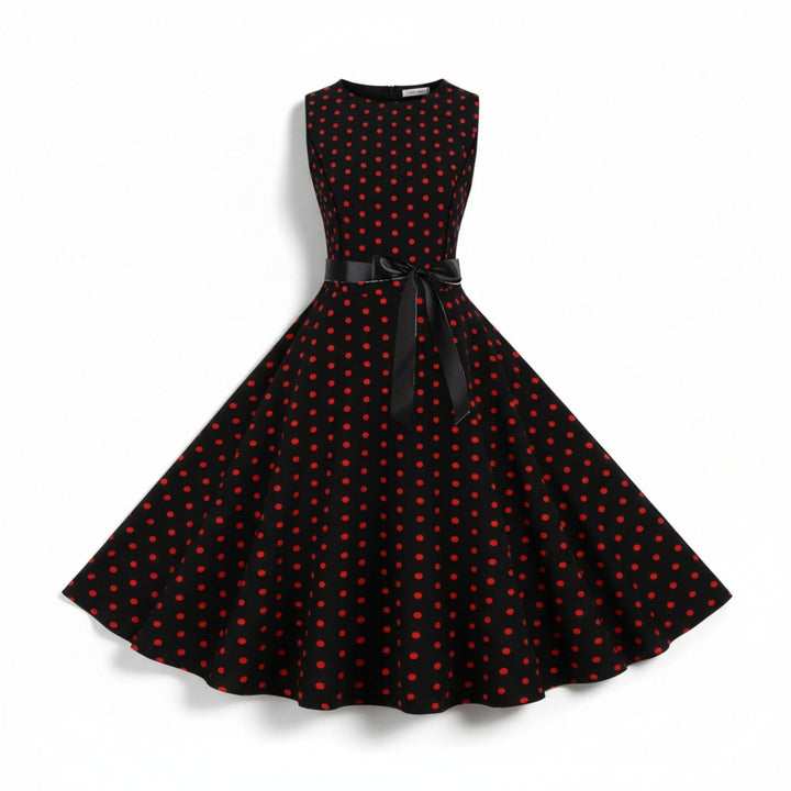 Sleeveless Polka Dot Fit &amp; Flare Dress for Women - Elestira