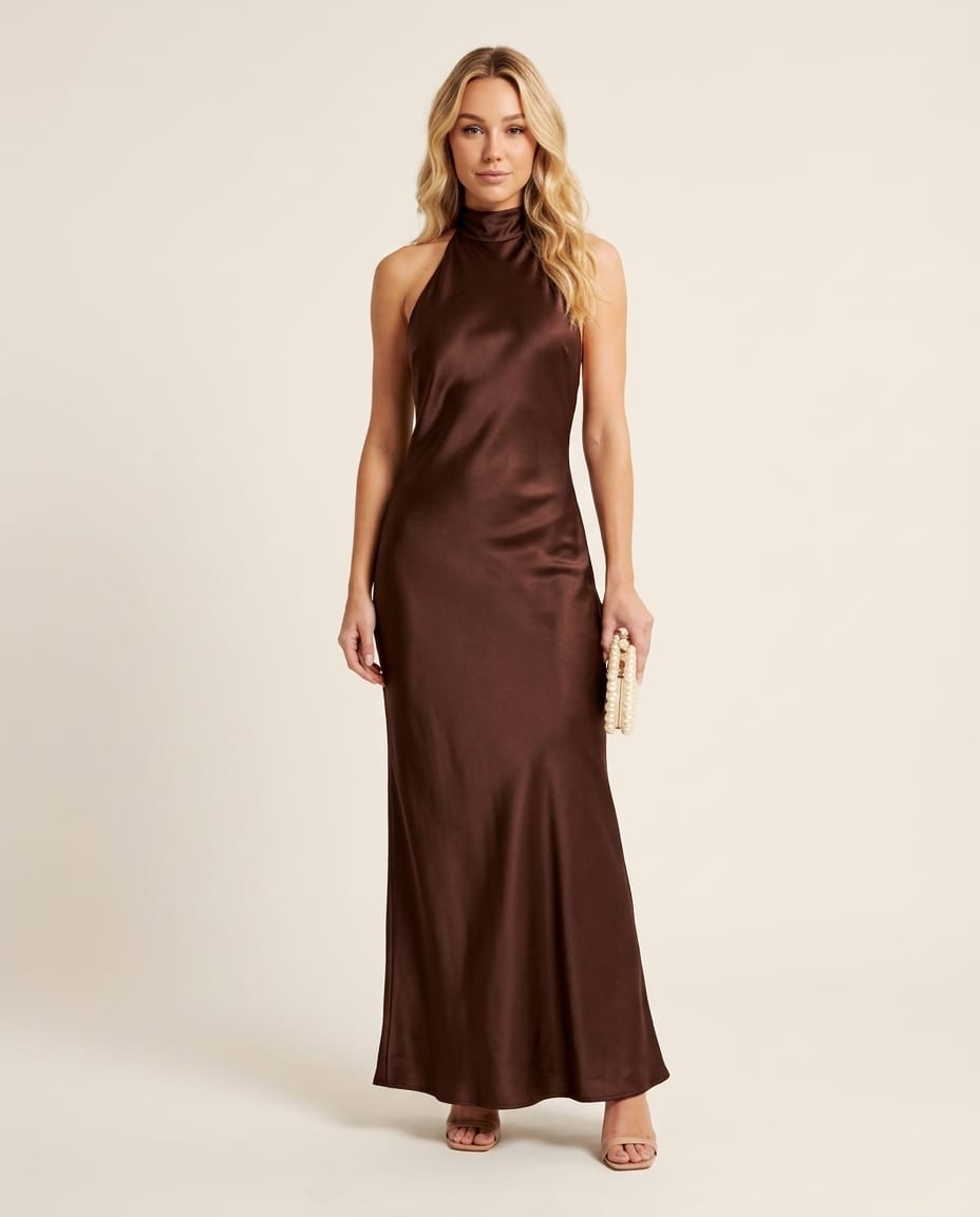 Sophisticated Velvet Midi Dress with Halter Neck - Elestira