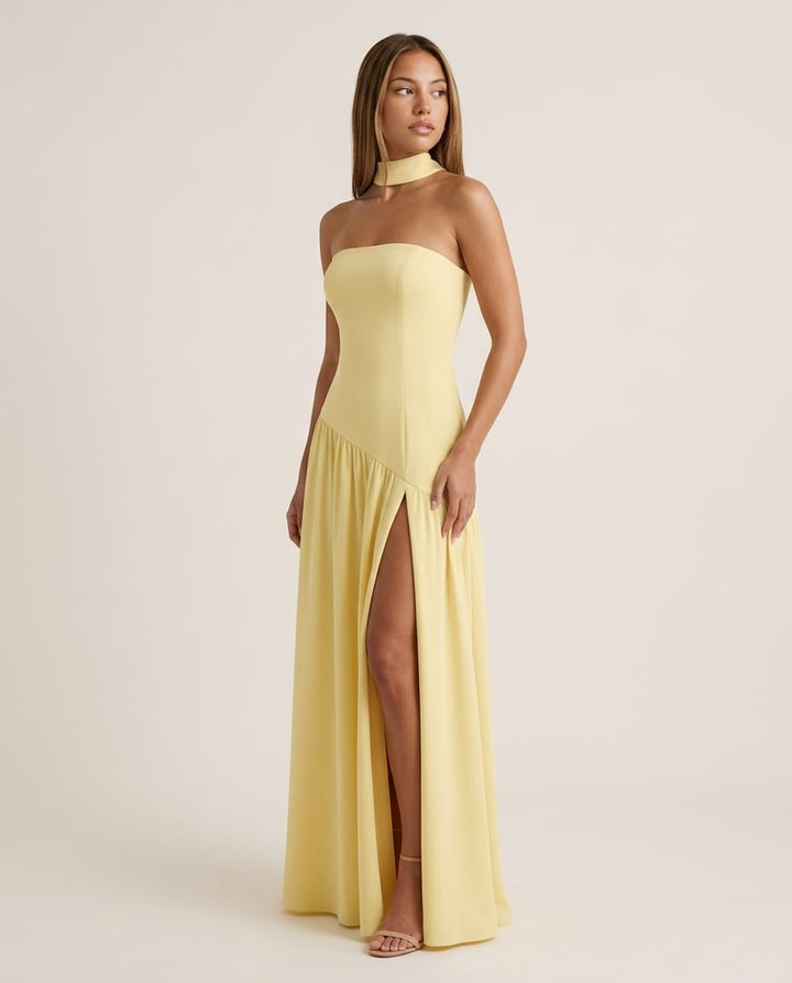 Strapless High Slit Maxi Dress - Elestira