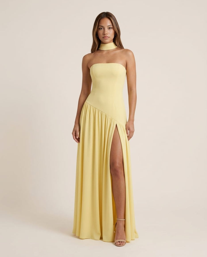 Strapless High Slit Maxi Dress - Elestira