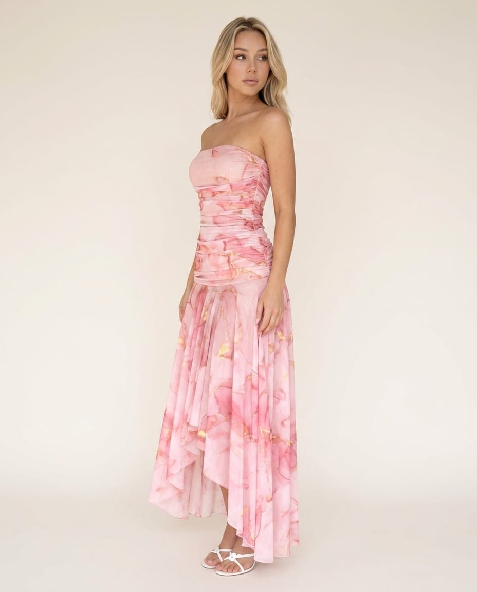 Strapless Wedding Guest Floral Maxi Dress - Elestira