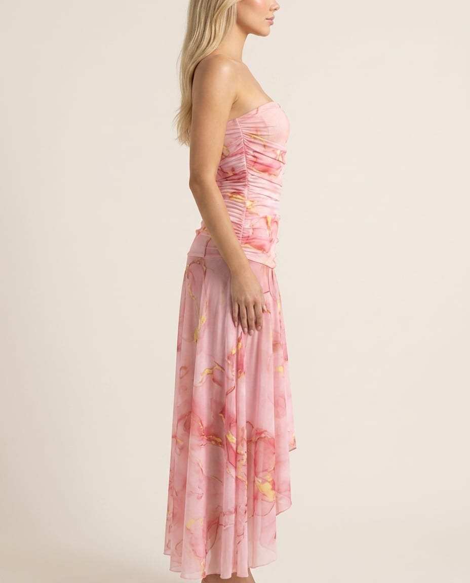 Strapless Wedding Guest Floral Maxi Dress - Elestira