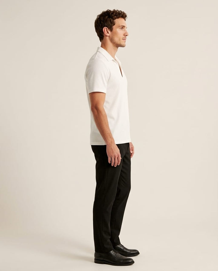 Stylish Ribbed Short Sleeve Shirt with Open Collar - Elestira