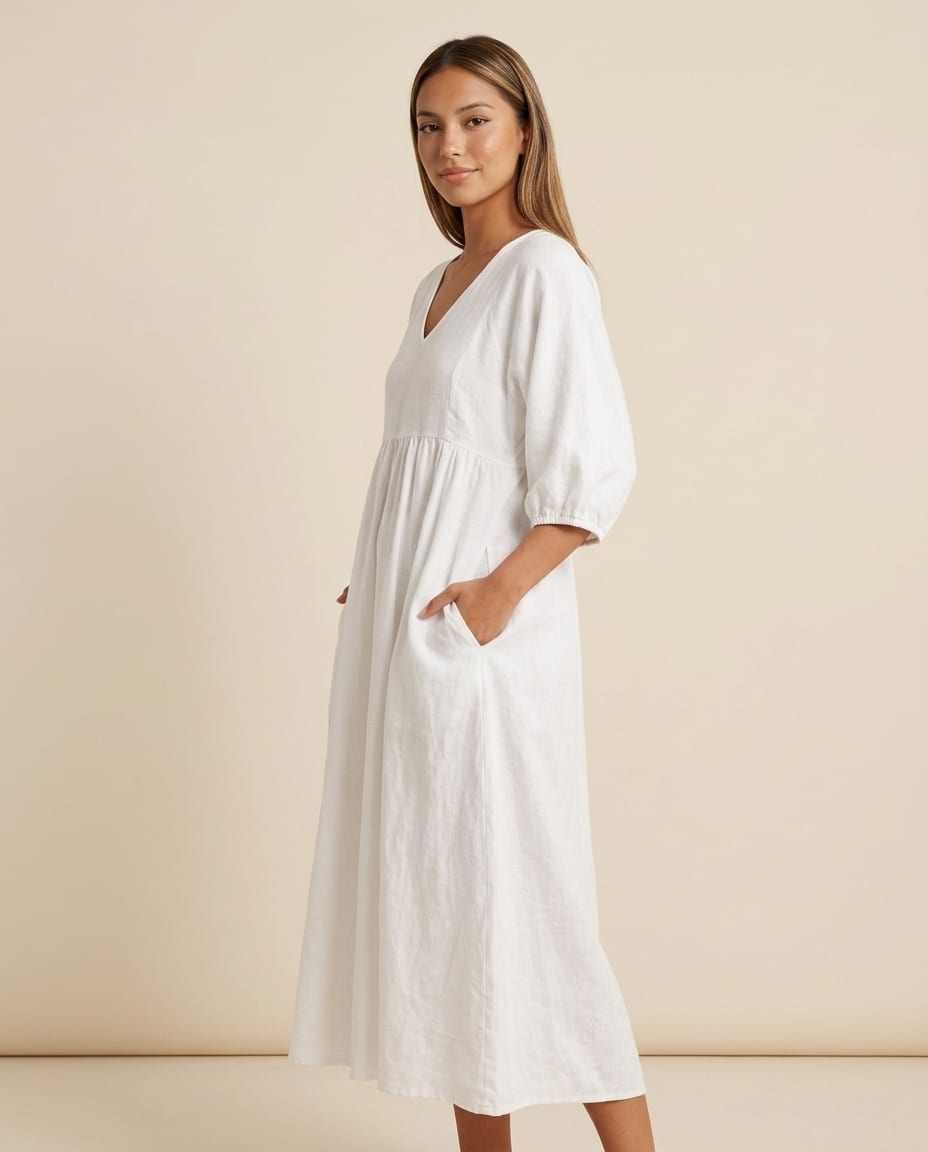V - Neck Maxi Dress with Functional Pockets - Elestira