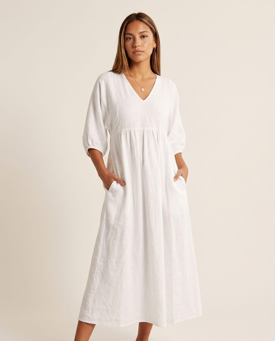 V - Neck Maxi Dress with Functional Pockets - Elestira