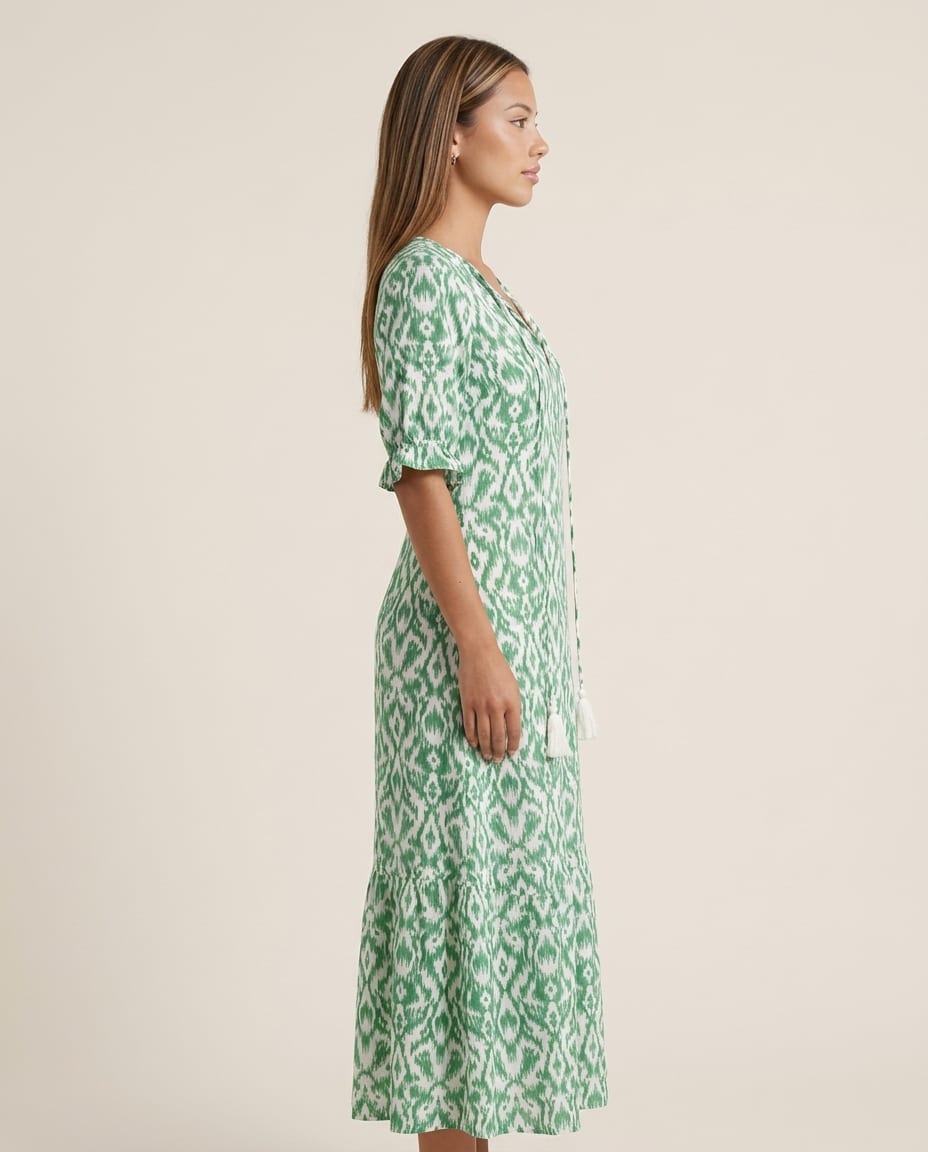 V - Neck Maxi Dress with Short Sleeves - Elestira