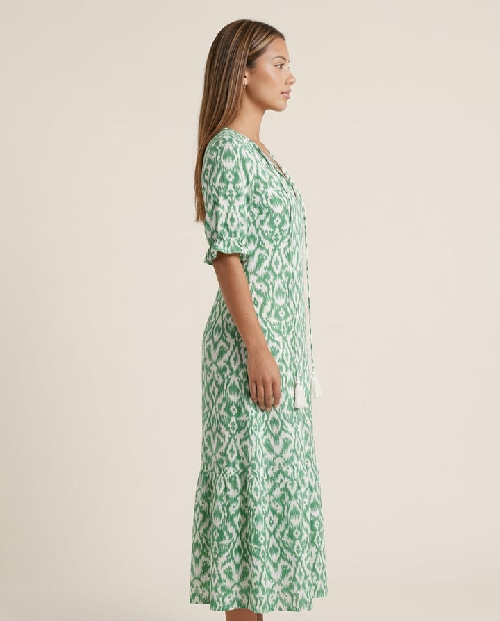 V - Neck Maxi Dress with Short Sleeves - Elestira