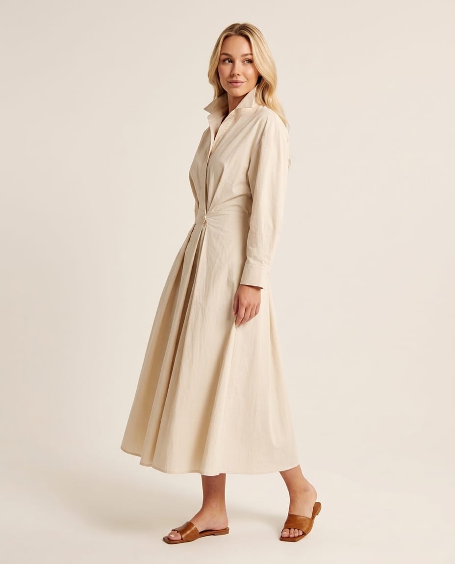 Versatile Midi Shirt Dress - Elestira
