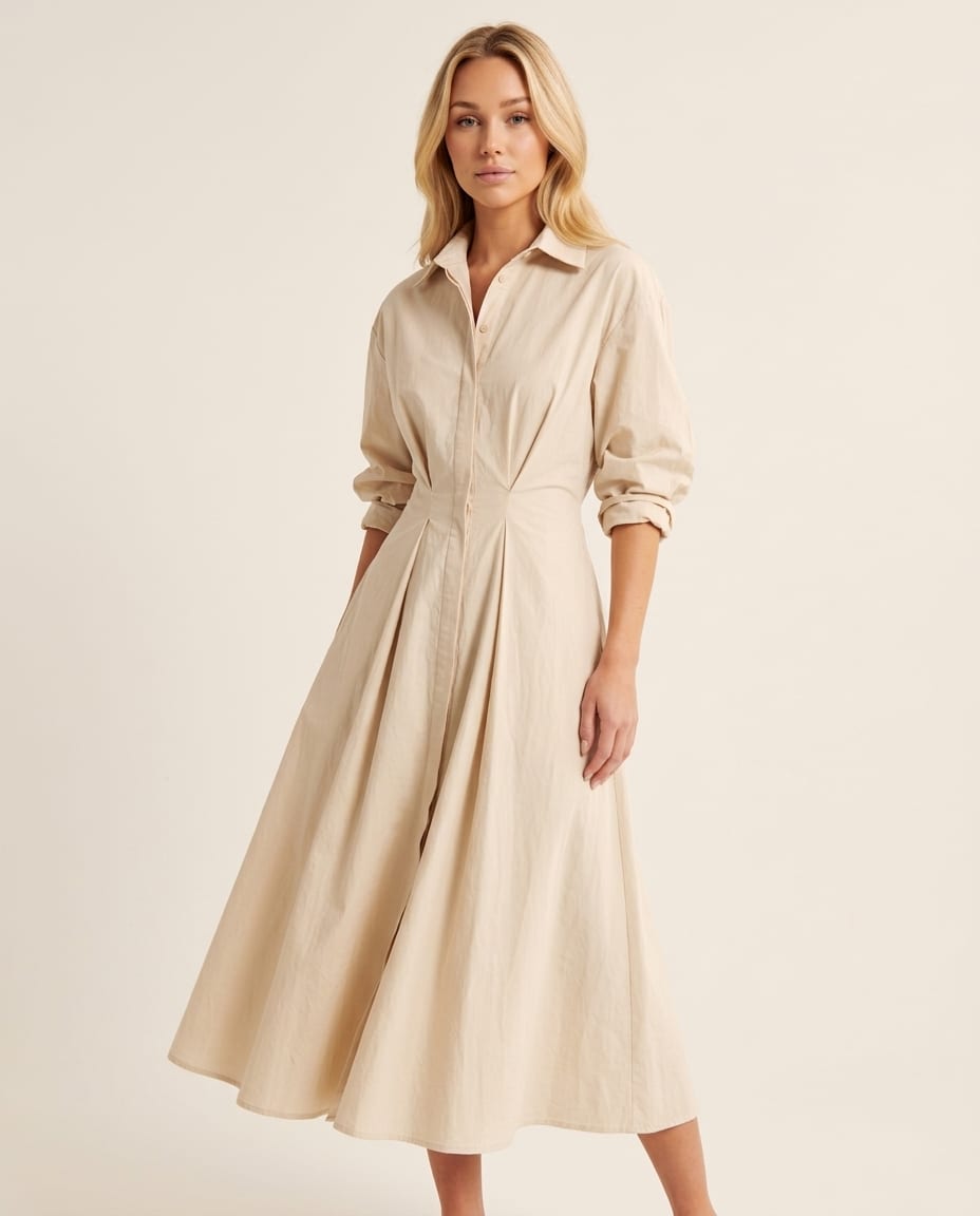 Versatile Midi Shirt Dress - Elestira