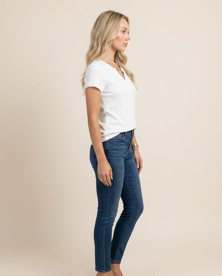 Versatile V - Neck Blouse with Short Sleeves - Elestira