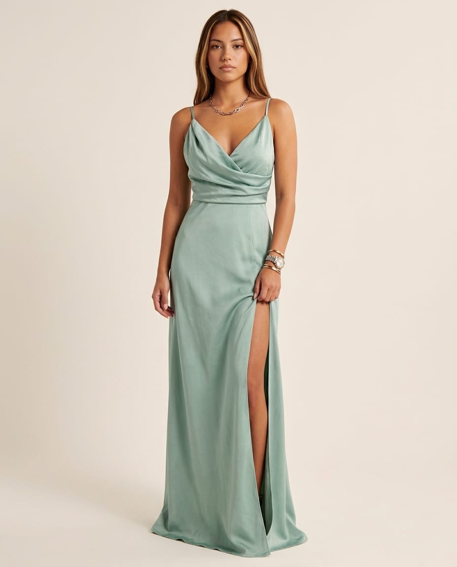 Vibrant High - Slit V - Neck Maxi Dress - Elestira