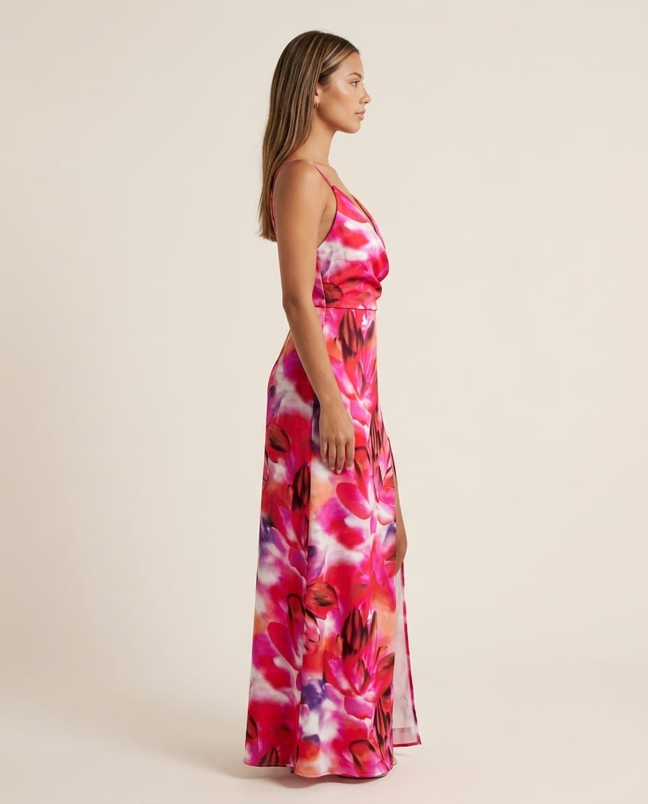 Vibrant High - Slit V - Neck Maxi Dress - Elestira
