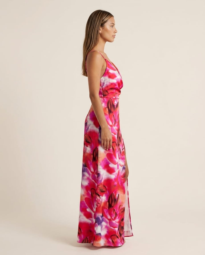 Vibrant High - Slit V - Neck Maxi Dress - Elestira