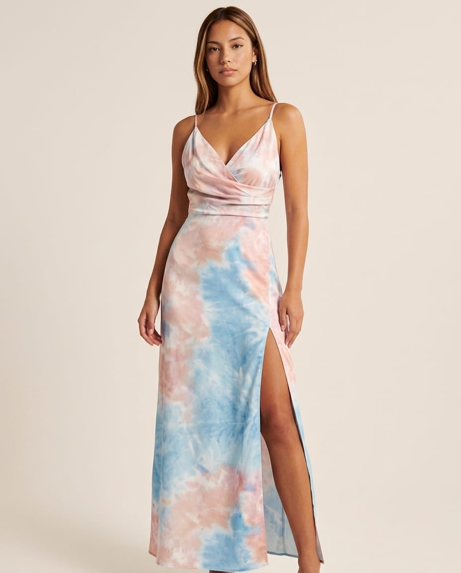 Vibrant High - Slit V - Neck Maxi Dress - Elestira